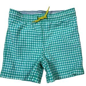 Mini Boden Green and White Gingham Swim Trunks